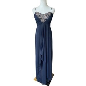 Blondie‎ Nites Y2K Babydoll Navy Blue Embellished Prom Dress Sz 3 Fairy Chiffon